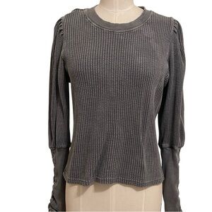 Charcoal Long Sleeve Waffle Knit Top